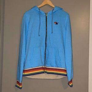 NWT Aviator Nation Rainbow Rib Zip-Up Hoodie // Sky Blue